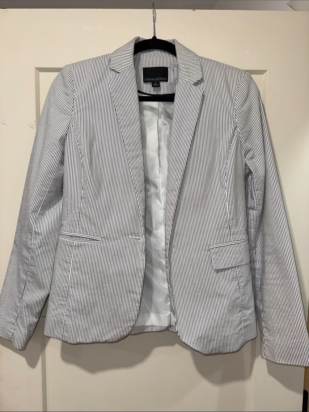 Cynthia Rowley White Blazer with Black Pinstripes